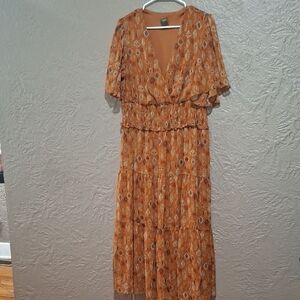 Taylor Women's Orange Patterned Maxi Dress Size L